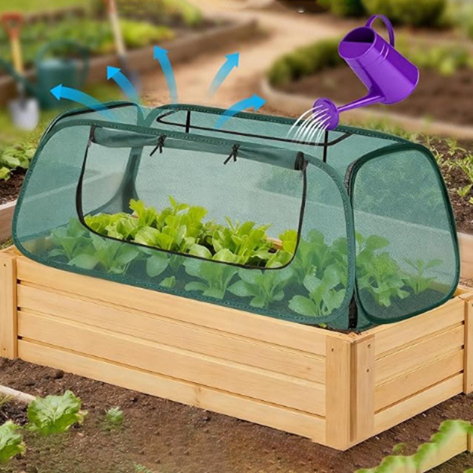 Outdoor Planting Bag - ポップアップ式ガーデンメッシュ植物カバー、持ち運び可能なネットテント、鳥や害虫に対する保護、杭とバッグ付き、パティオや温室用