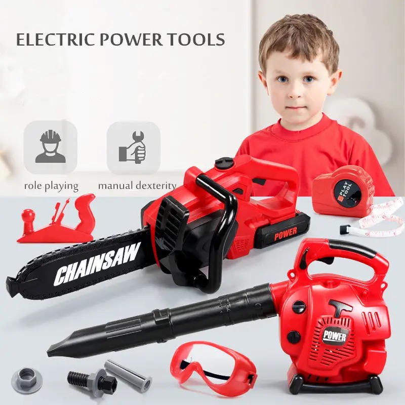 Gardening Tools For 8 Year Olds - 大型子供電子チェーンソー子供プレイツールごっこ遊びツールキット電動のこぎり子供模擬ままごとのおもちゃ