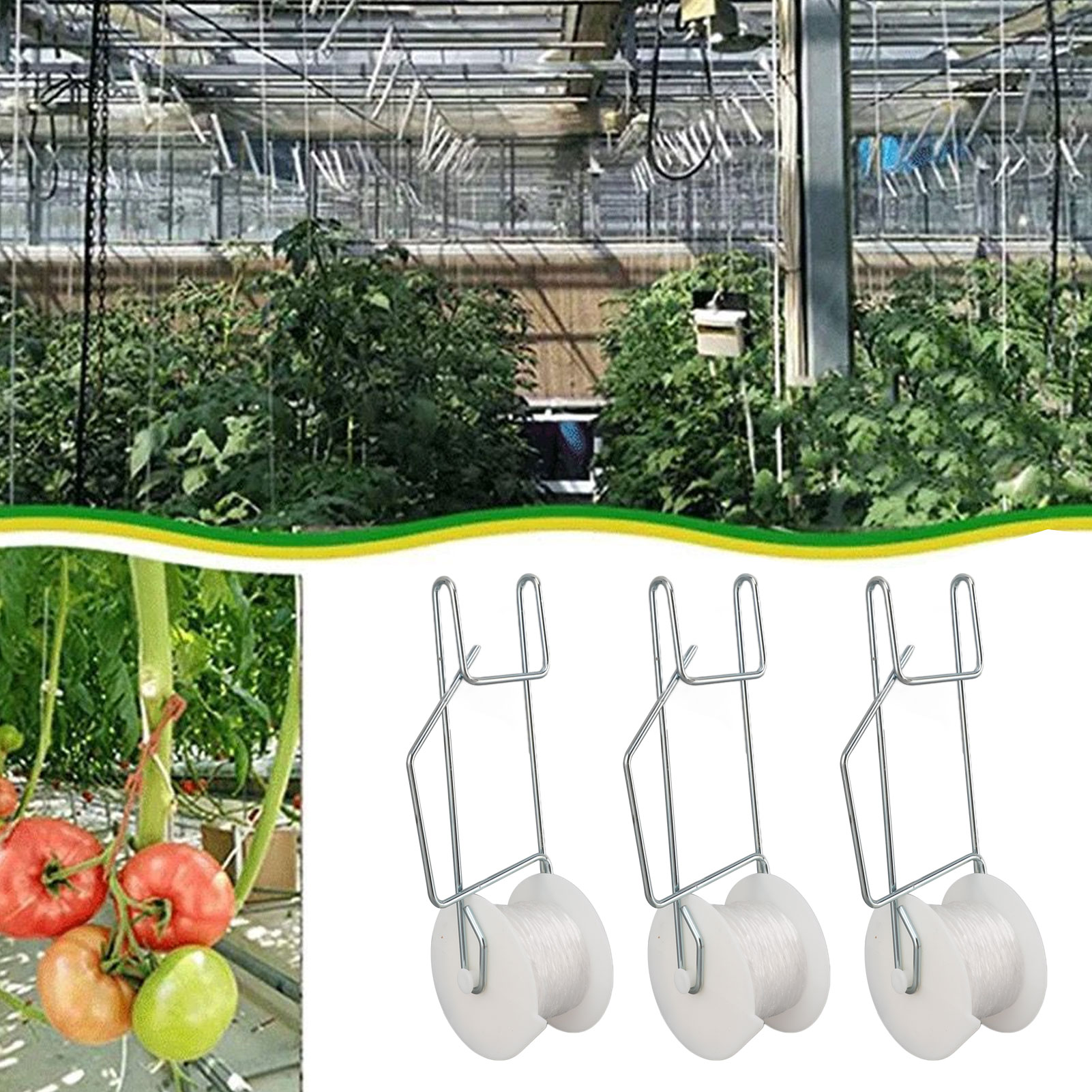 Gardening Tools Essential - 6-50個入り トマトサポートフック トレリスローラー 15mの紐付き トマト植物温室園芸用 必須ガーデニングツール