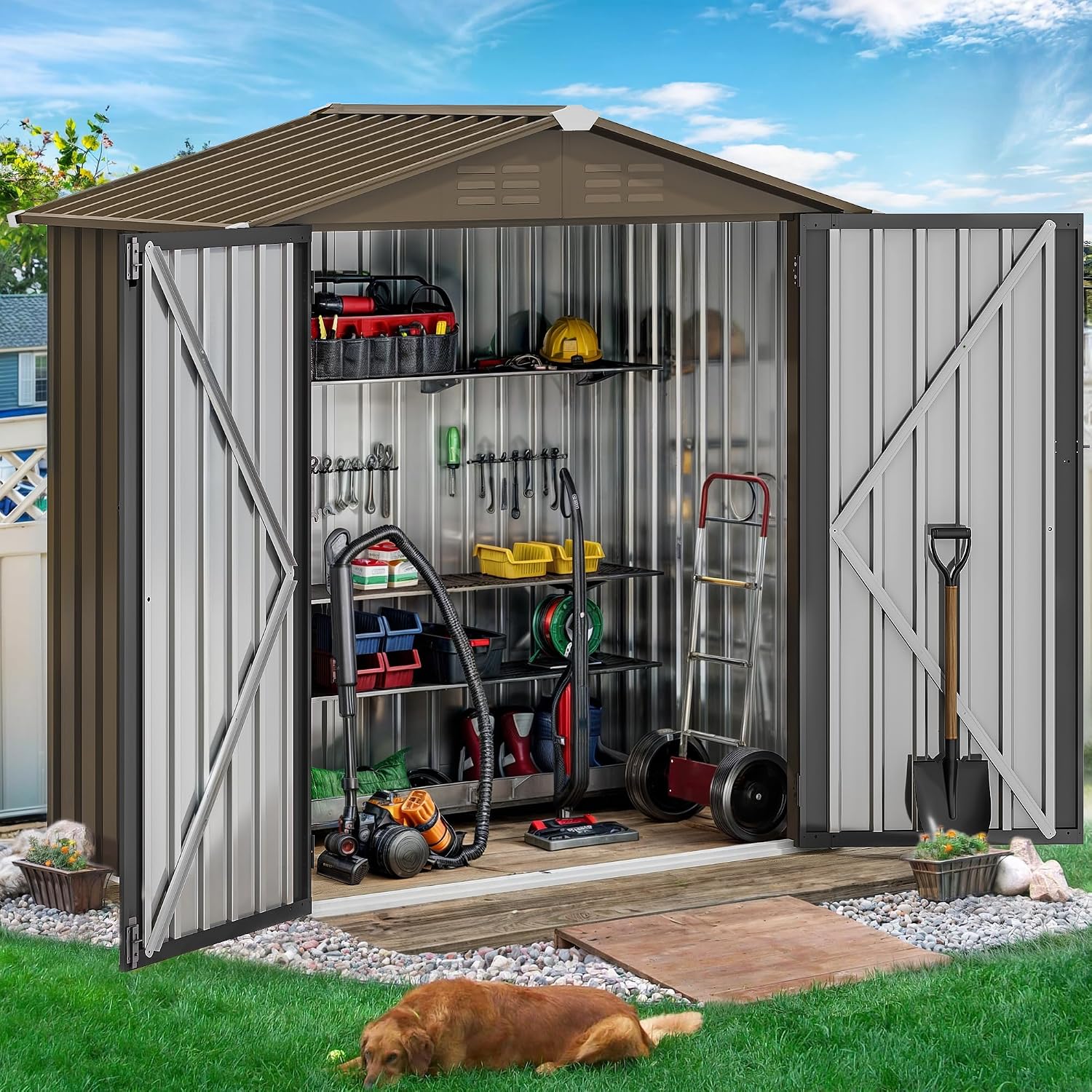 6x4フィートの金属製屋外収納庫、防水ツール小屋、頑丈な収納 - Gardening Tools Heavy Duty のレビューと価格