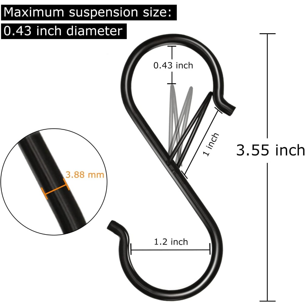 3.5インチの頑丈なS字フック、安全バックル付き、黒色の金属 - Outdoor Planting Bag のレビューと価格