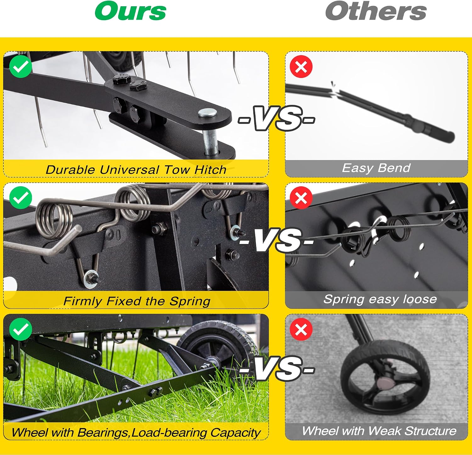 牽引式芝生脱草機レーキアタッチメント、頑丈なスプリングスチー - Gardening Tools Heavy Duty のレビューと価格