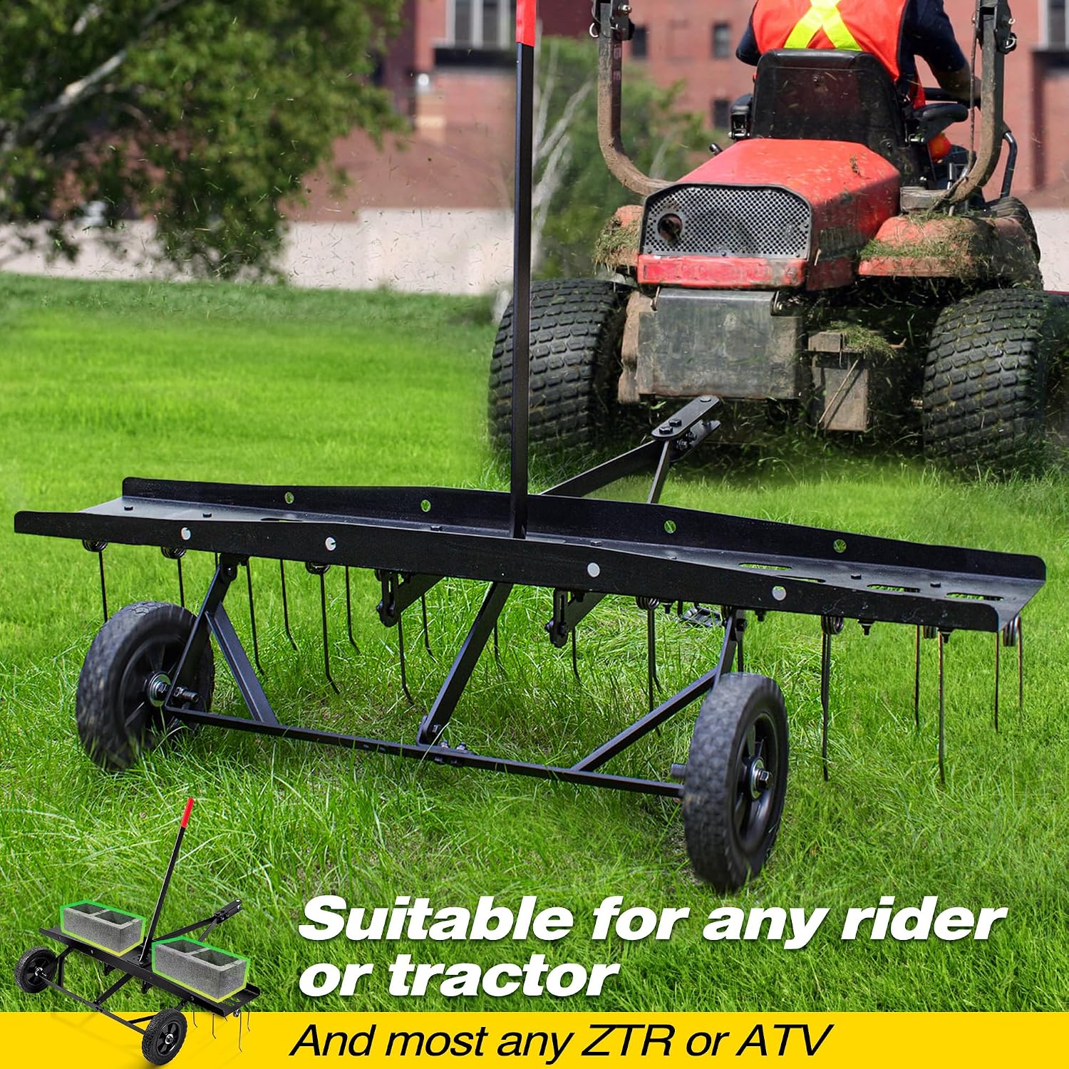 牽引式芝生脱草機レーキアタッチメント、頑丈なスプリングスチー - Gardening Tools Heavy Duty のレビューと価格