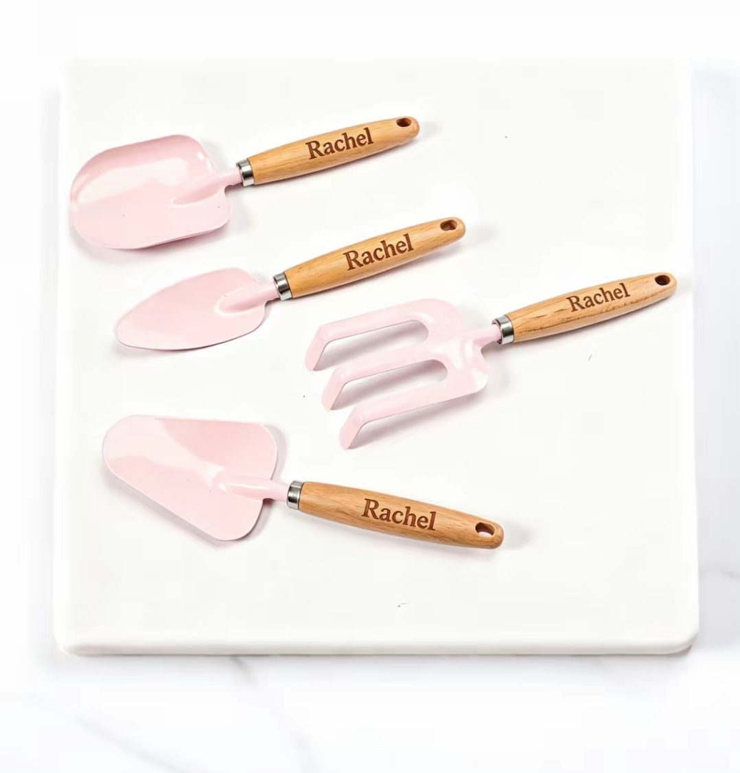 名前入りミニ木製ハンドルガーデニングツールセット4点、金属製 - Gardening Tools Names のレビューと価格