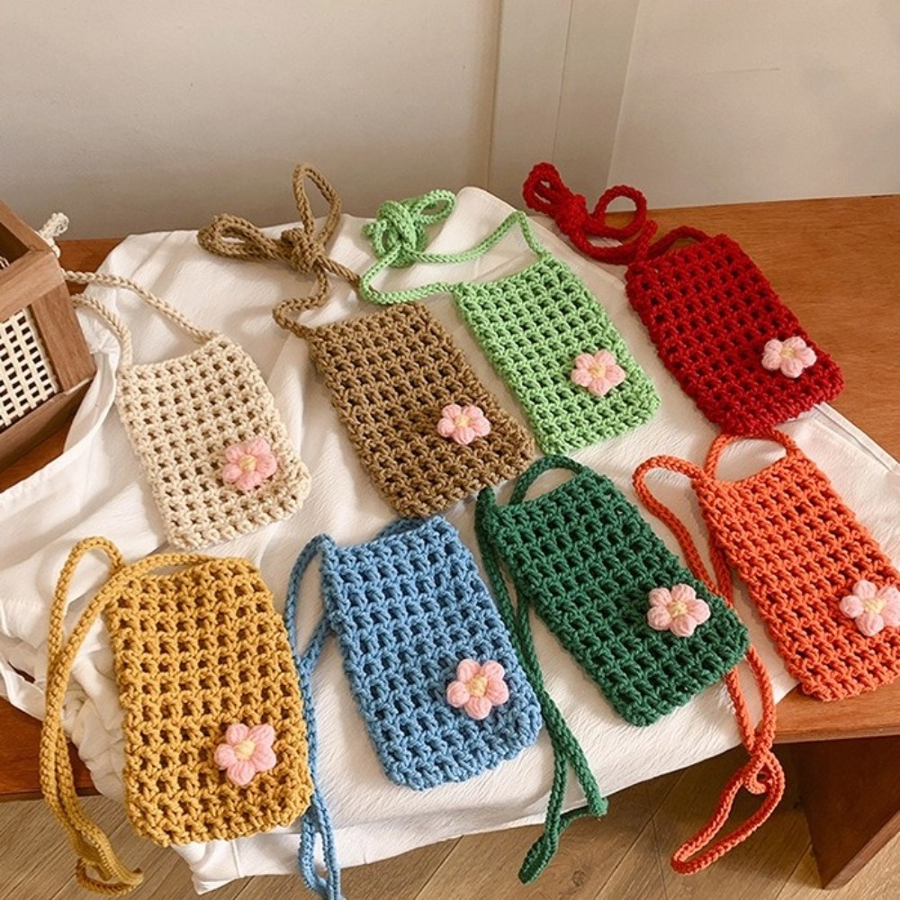 かわいい花柄編みクロスボディバッグ、中空スクエアクロシェ電話 - Outdoor Planting Bag のレビューと価格