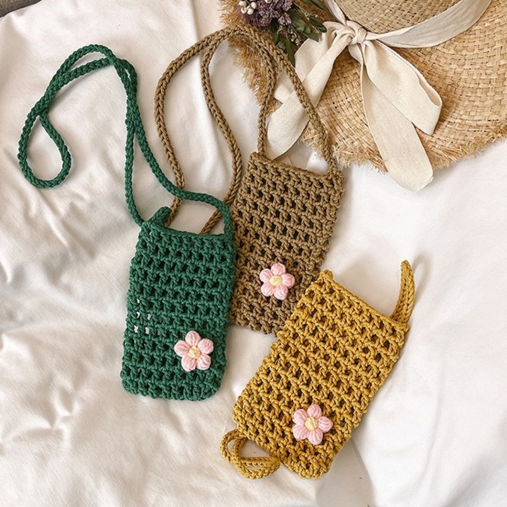 かわいい花柄編みクロスボディバッグ、中空スクエアクロシェ電話 - Outdoor Planting Bag のレビューと価格