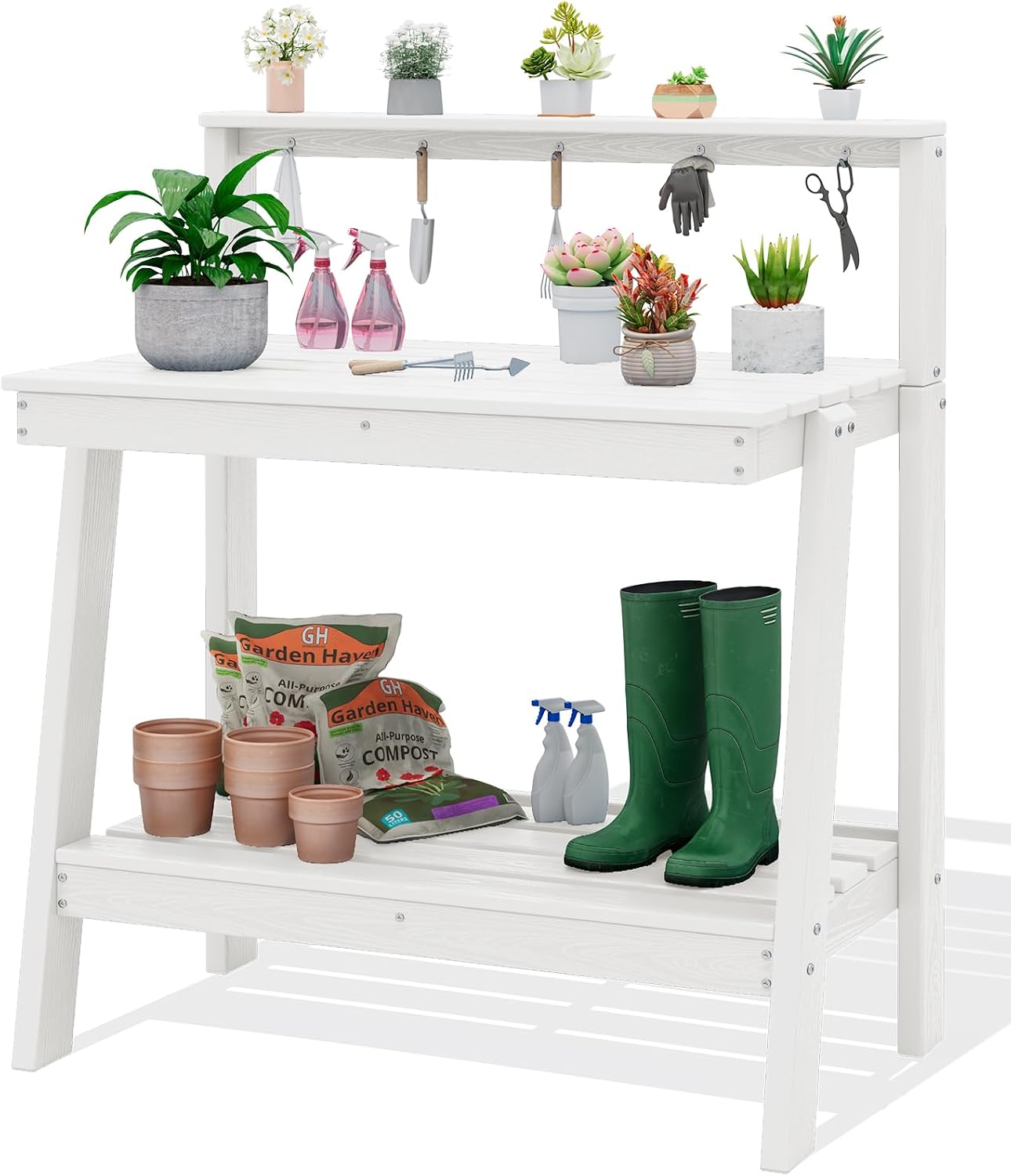 屋外用植木鉢置き台（収納付き3段HDPEガーデニングテーブル - Gardening Tools Heavy Duty のレビューと価格